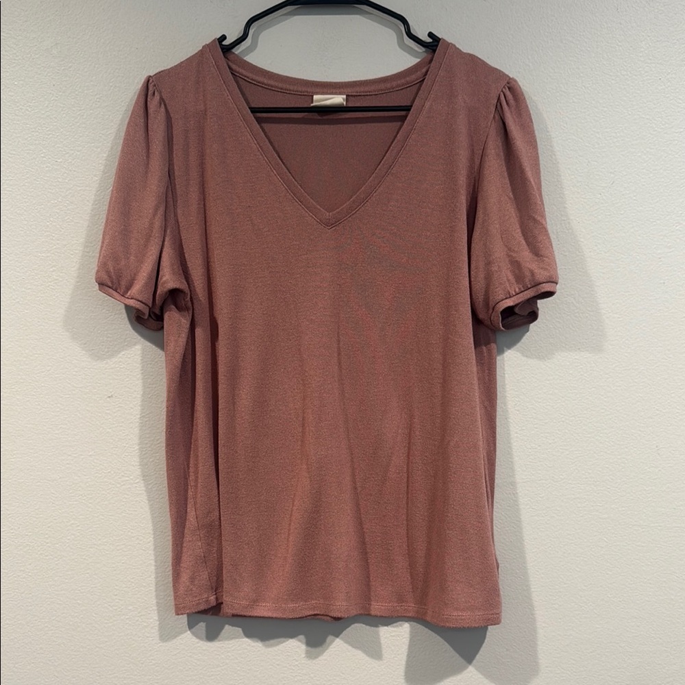 Mod Ref Dusty Pink Top with Puffed Sleeves - Size Large